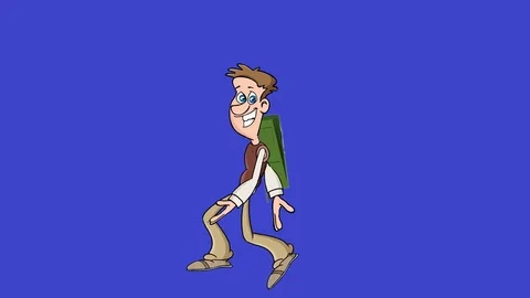 Cartoon Man Hiking: Loop + Matte Stock Footage 70131565