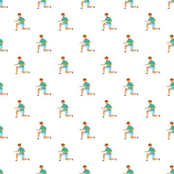 Cartoon man kneeling repeating seamless pattern Stock Illustration