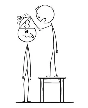 Cartoon of Man Looking in to Empty Head of Crazy or Dull Brainless Man Stock Illustration