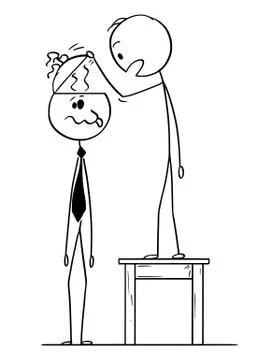 Cartoon of Man Looking in to Empty Head of Crazy or Dull Brainless Businessman 스톡 일러스트