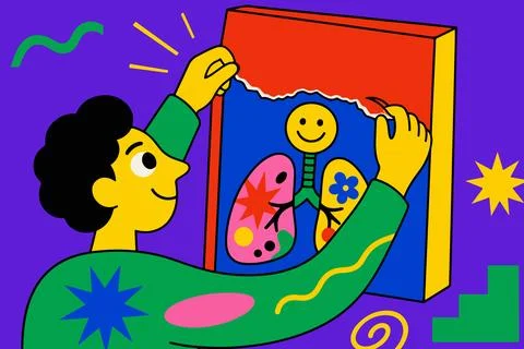 Cartoon Man Opening Lung Box Stock Illustration