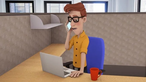 Cartoon Man on Phone Stock Footage 95305348