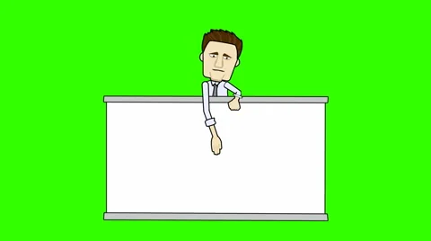 Cartoon Man, Pointing to Blank Sign Below: Loop + Matte Stock Footage 66775366