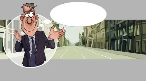 Cartoon man pointing to an empty speech bubble Stock Illustration