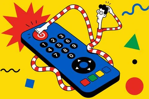 Cartoon Man with Remote Control Stock Illustration