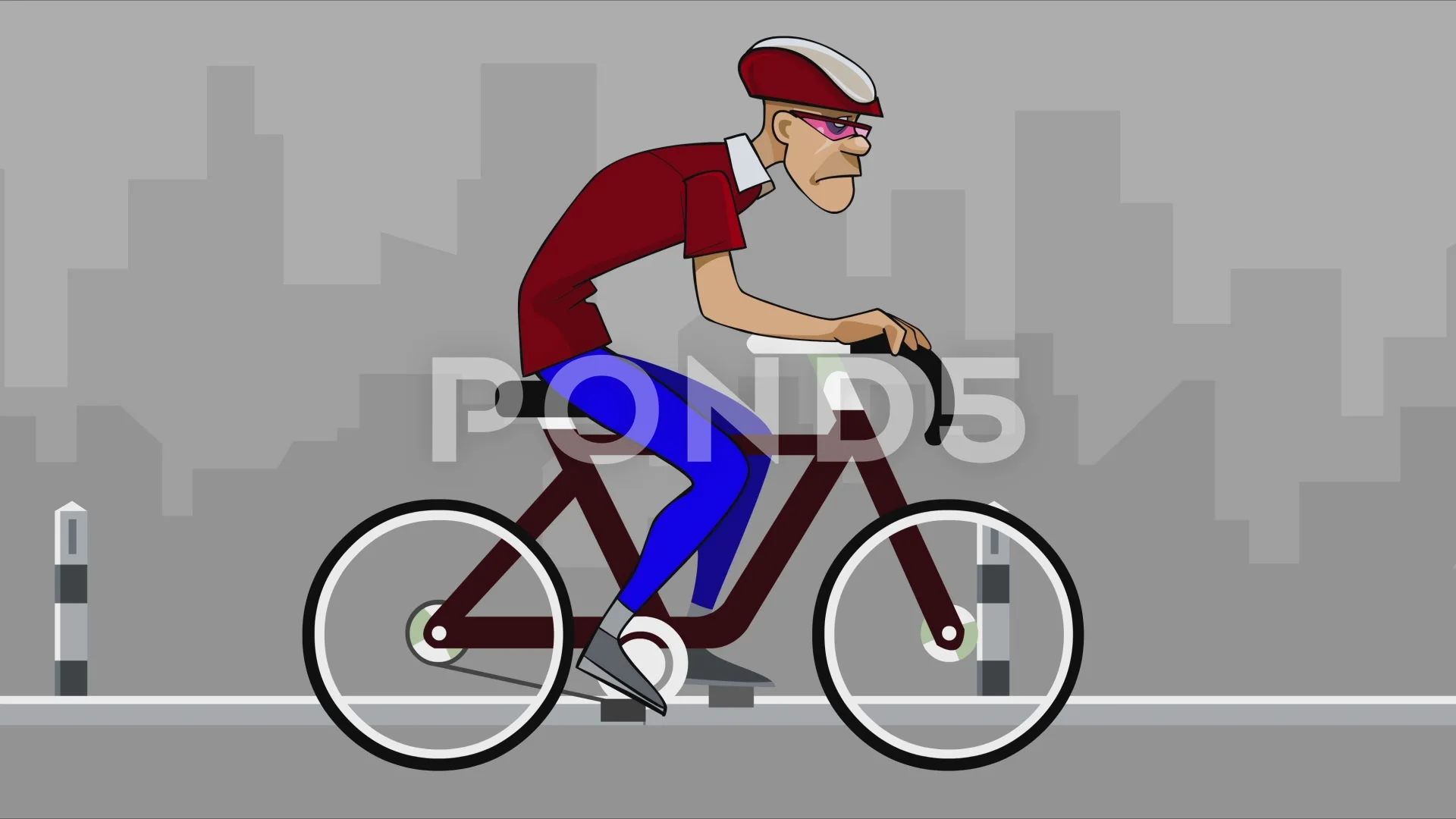 cartoon man riding a bike around the cit... | Stock Video | Pond5