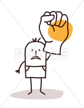 Cartoon man saying NO with raised fist Stock Illustration