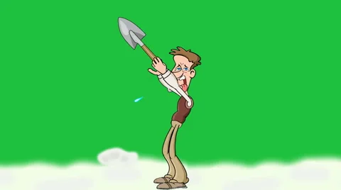 Cartoon Man, Shoveling Snow: Loop + Matte Video stock 65757317