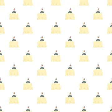 Cartoon man sitting at restaurant table waiting for food seamless pattern Stock Illustration