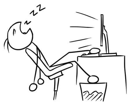 Cartoon of Man Sleeping inFront of the Computer Screen Illustrazione stock