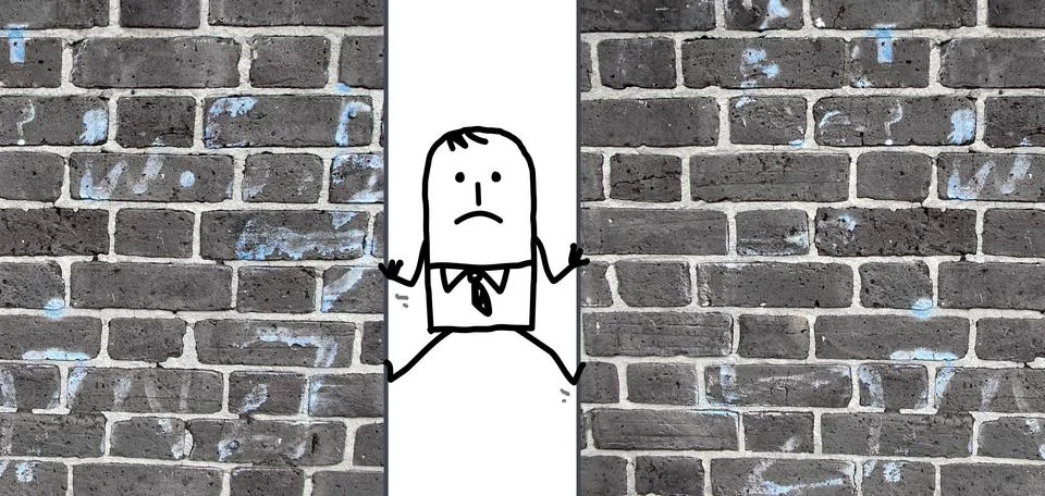 A cartoon man  squeezed between two walls Stock Illustration