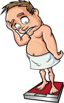 Cartoon man standing on a scale Stock Illustration