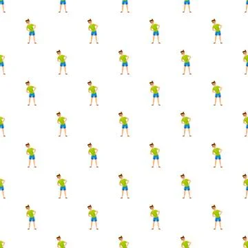 Cartoon man stretching exercise repeating fitness pattern Stock Illustration