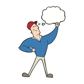 Cartoon man striking heroic pose with thought bubble Stock Illustration