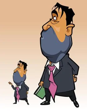 Cartoon man in a suit with a folder in his hand standing reflects and looks Stock Illustration