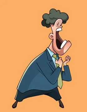 Cartoon man in suit stands emotionally with mouth open Stock Illustration