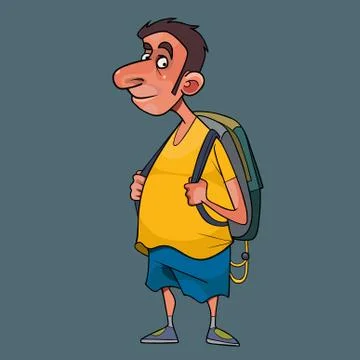Cartoon man in summer clothes with a backpack Stock Illustration