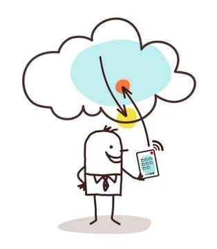 Cartoon Man with Tablet and Cloud Connexion Stock Illustration