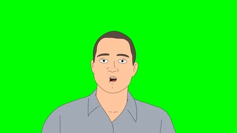 Cartoon man talking head close-up on green screen Stock Footage 321551417