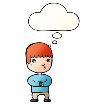 Cartoon man thinking and thought bubble in smooth gradient style Stock Illustration