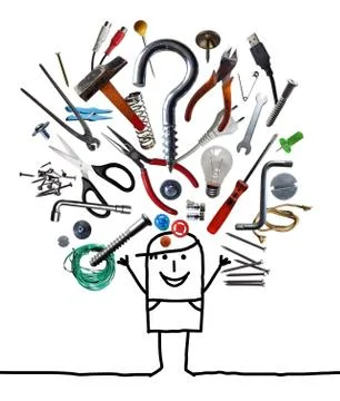 Cartoon Man Throwing Up a Big Tools Set Stock Illustration