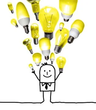 Cartoon Man Throwing Up a  Light Bulbs Set Stock Illustration