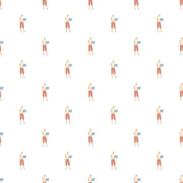 Cartoon man using laptop seamless vector pattern Stock Illustration