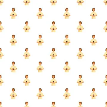 Cartoon man using smartphone seamless pattern repeating Stock Illustration