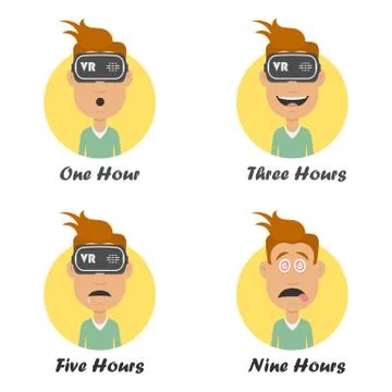 Cartoon man in virtual reality headset. Gaming cyber technologies concept. Stock-Illustration