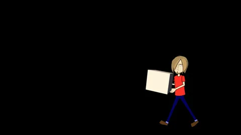 Cartoon Man Walking and Dropping a Box:  Alpha Channel Video stock 35186271