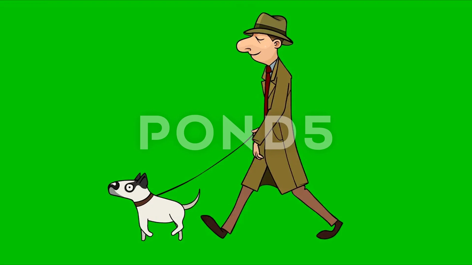 cartoon man walking with dog on leash on... | Stock Video | Pond5