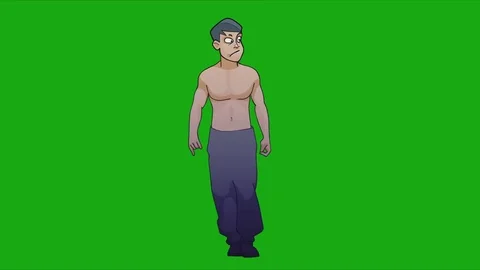 Cartoon man walking on a green background front view Video stock 80863124