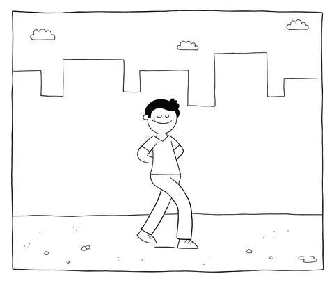 Cartoon man walks alone on the empty street and is happy, vector illustration Stock Illustration