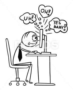 Cartoon of Man Watching Sexual Video on Computer: Royalty Free #73955618
