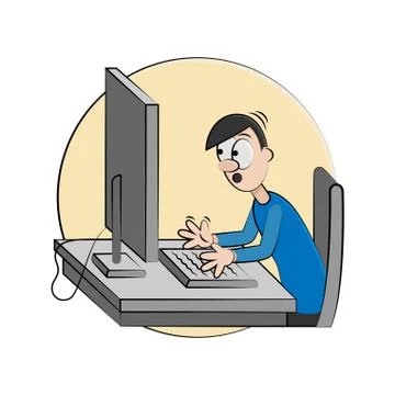 Cartoon man worried with computer Stock Illustration