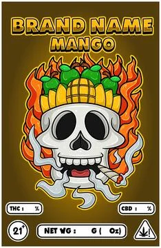 Cartoon Mango Fruit on Skull Head Smoking And Burning Fire Backgrounds. For.. Stock Illustration