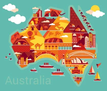 Cartoon map of Australia Stock Illustration