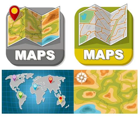 Cartoon map booklets with way points vector set Stock Illustration