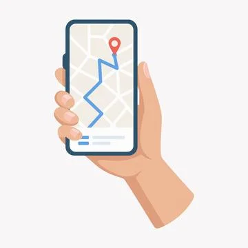 Cartoon Map Navigation App on Smartphone, Vector Illustration. GPS Navigati.. Stock Illustration