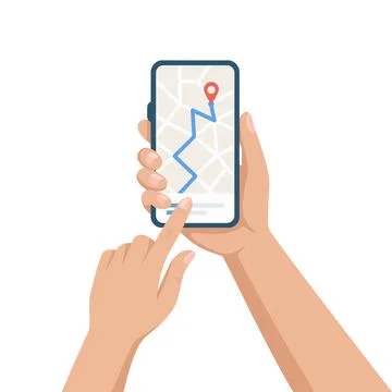Cartoon Map Navigation App on Smartphone, Vector Illustration. GPS Navigati.. Stock Illustration