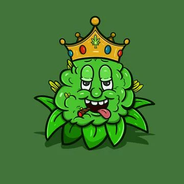 Cartoon Mascot Of Weed Bud Wearing Crown.Vector And Illustration Stock Illustration