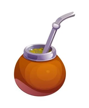 Cartoon mate tea herbal brew drink in calabash cup Stock Illustration