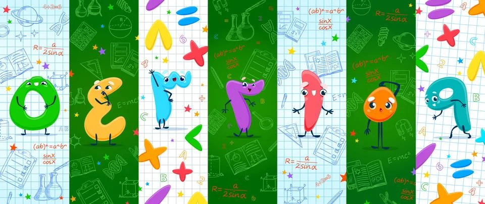 Cartoon math arabic numbers characters with smile Stock Illustration