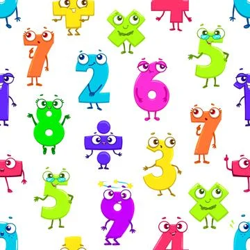 Cartoon math number characters seamless pattern Stock Illustration
