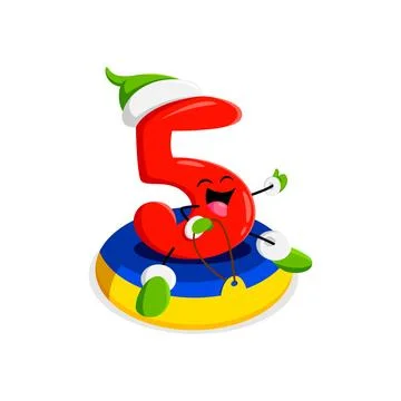 Cartoon math number five zooms down snowy hills Illustrazione stock
