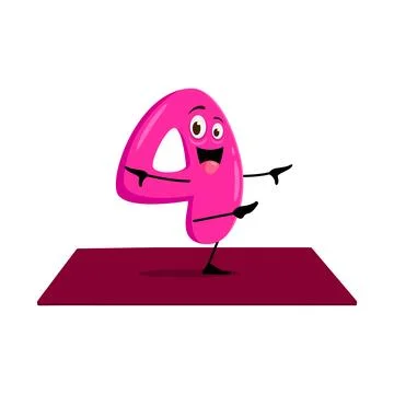 Cartoon math number four demonstrating asana poses Stock Illustration