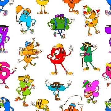 Cartoon math number groovy dancing characters Stockillustratie