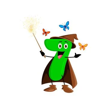 Cartoon math number seven wizard wielding a wand Stock-Illustration