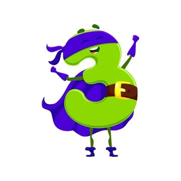 Cartoon math number three superhero character Illustrazione stock