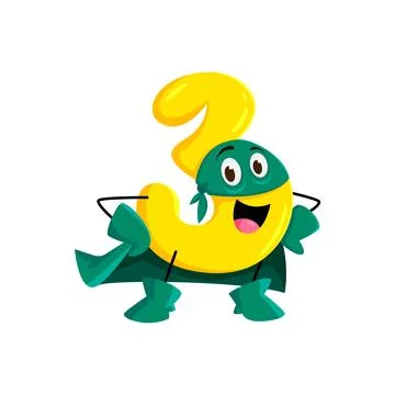 Cartoon math number three superhero character Stock Illustration